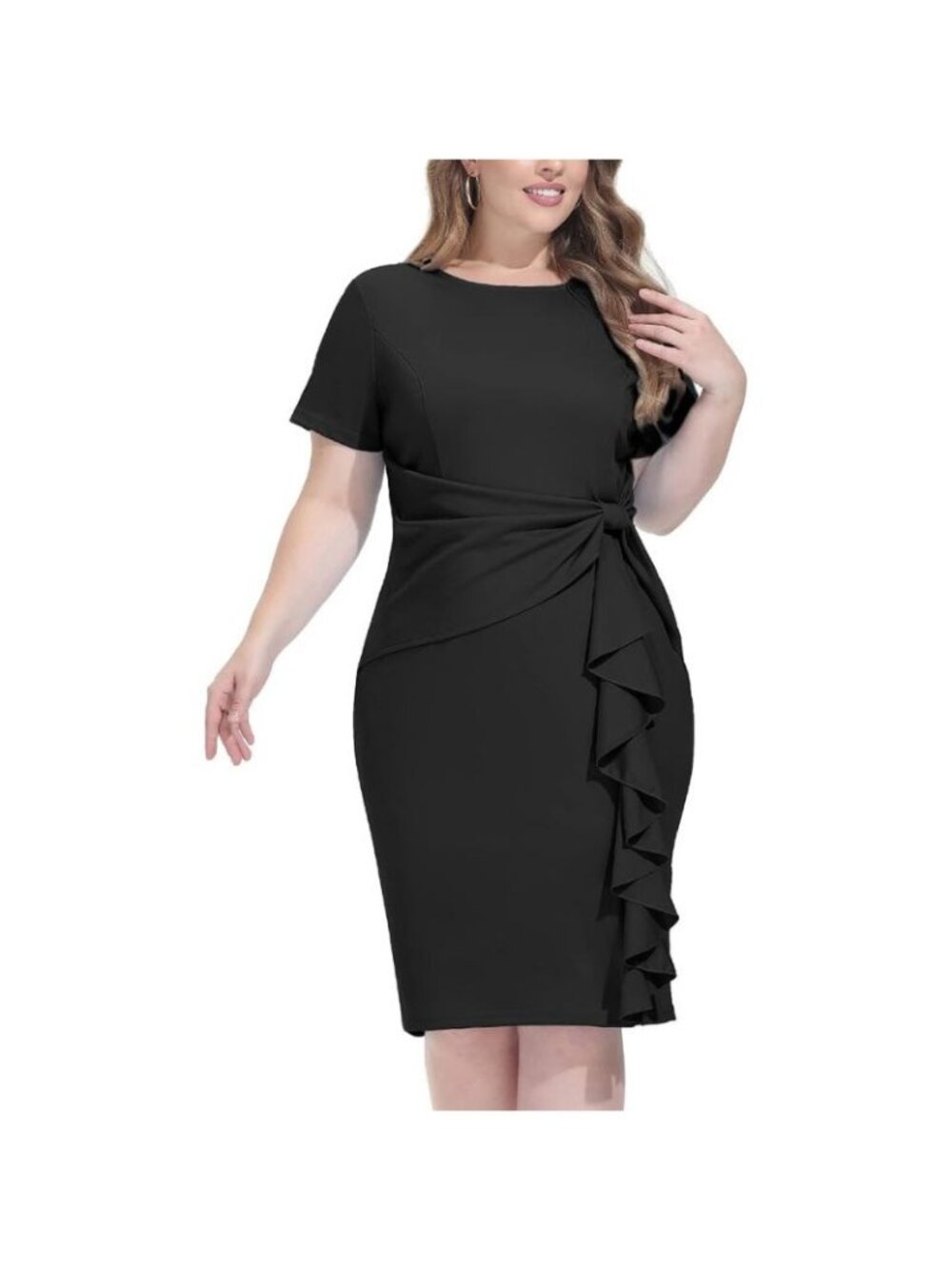 NWT Hanna Nikole Womens Black Ruffle Short Sleeve Pencil Dress PLUS SIZE 18W